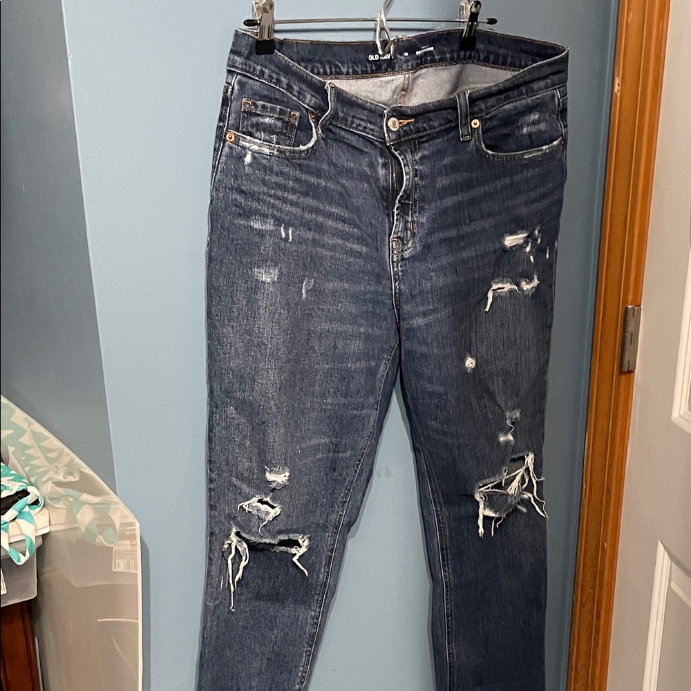 Old Navy Women's Distressed Boyfriend Jeans - Dark Blue